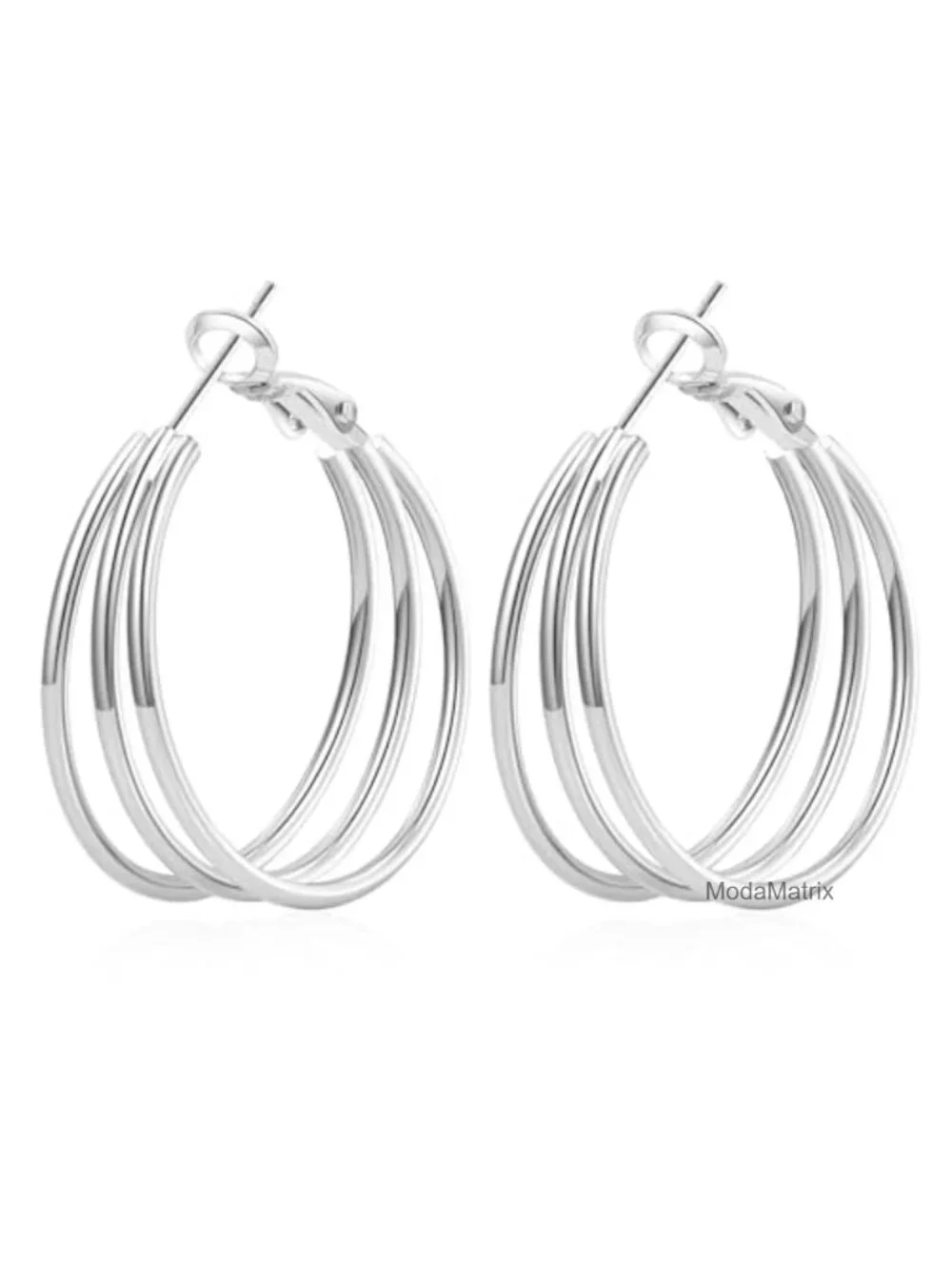 925 Sterling Silver Post Hoop Earrings Hypoallergenic Gold Plated Chunky Triple